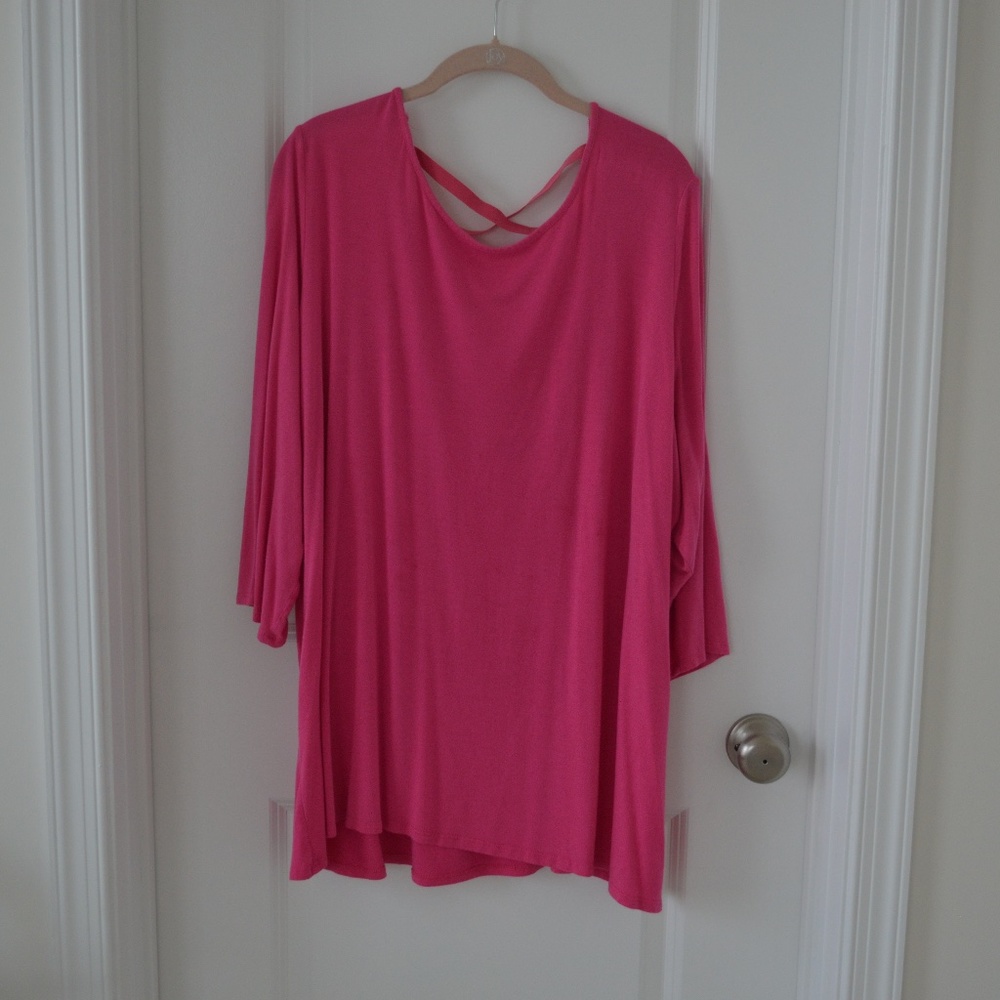 Bright Pink Long Sleeve Criss Cross Back Top